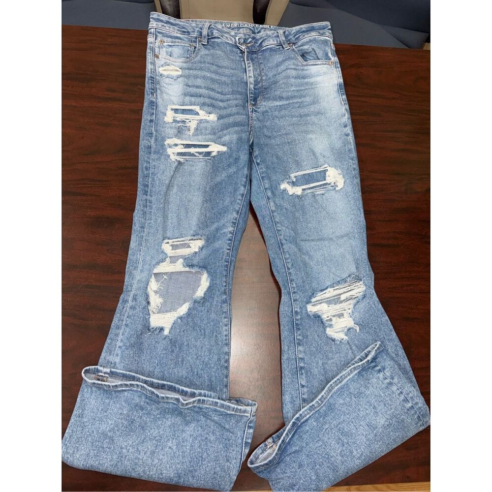 American Eagle Outfitters Blue Distressed Flare Jeans